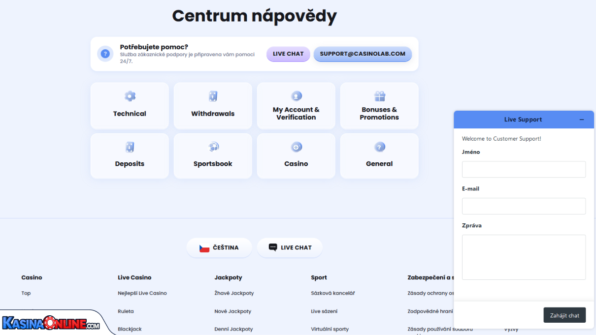 CasinoLab Kasino Zákaznická podpora