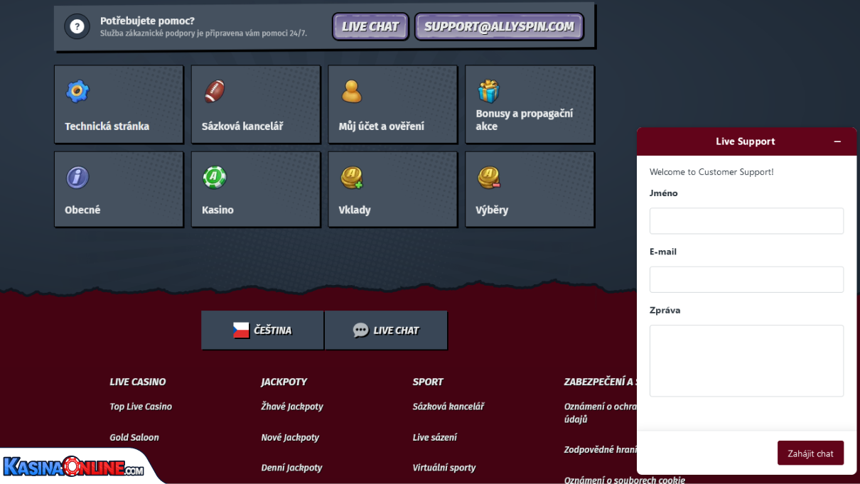 Allyspin Kasino Zákaznická podpora