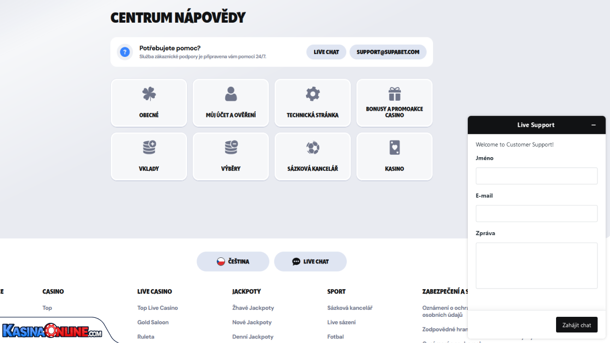 Supabet Kasino Zákaznická podpora