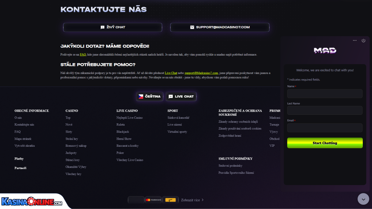 Mad Kasino Zákaznická podpora