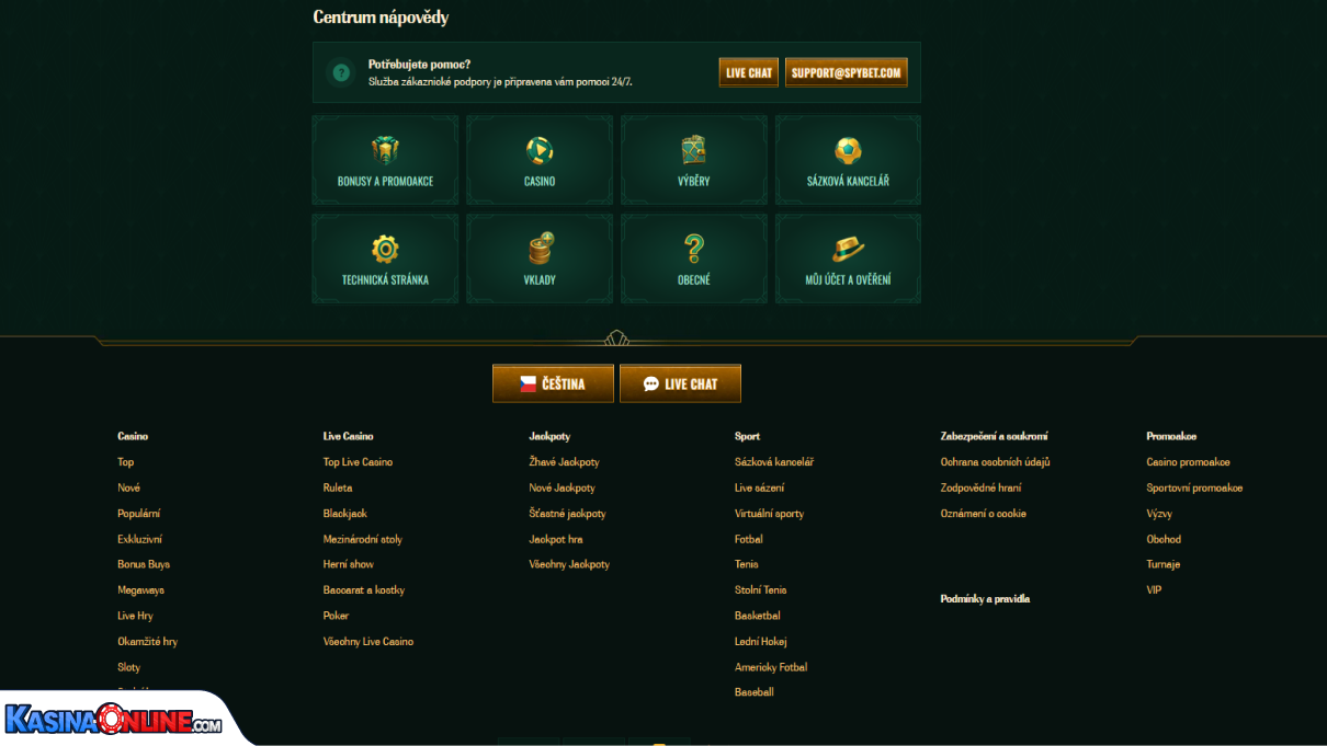 SpyBet Kasino Zákaznická podpora