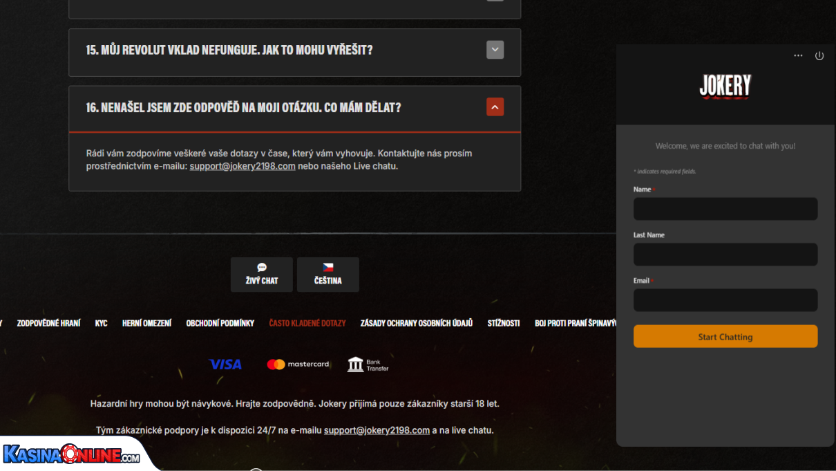 Jokery Кasino Zákaznická podpora