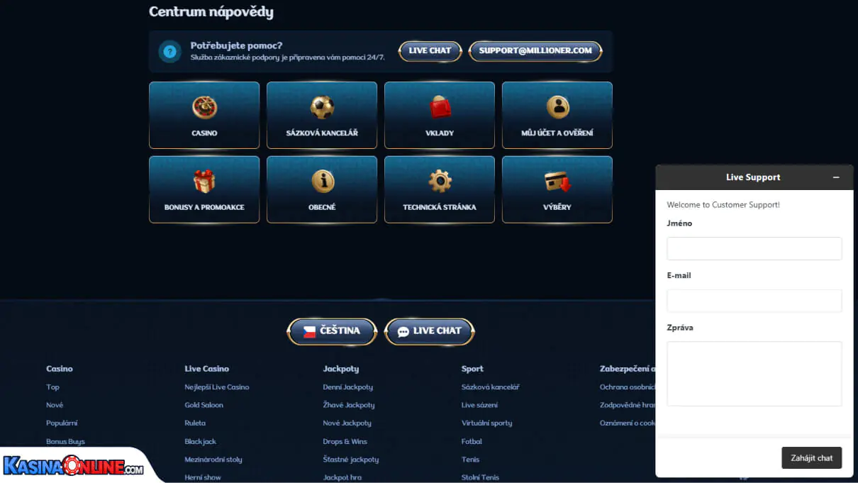Millioner Кasino Zákaznická podpora