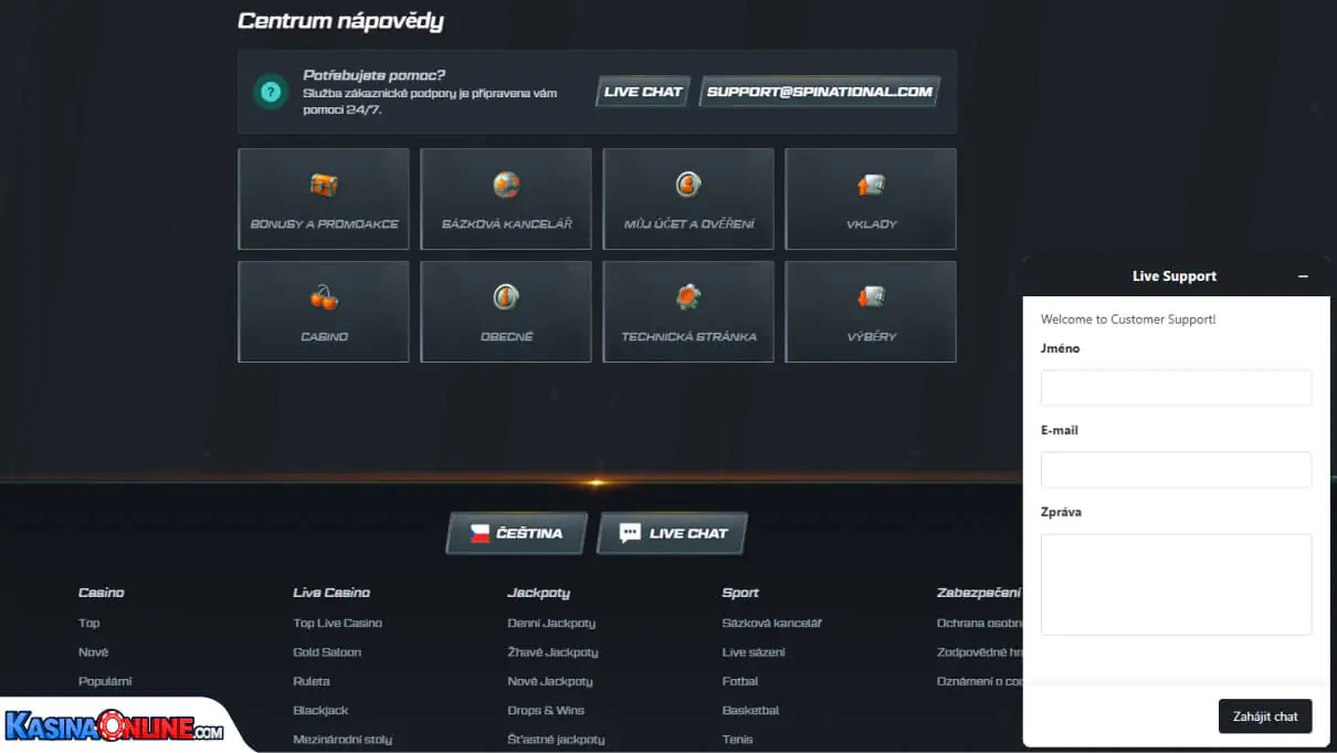 Spinational Кasino Zákaznická podpora