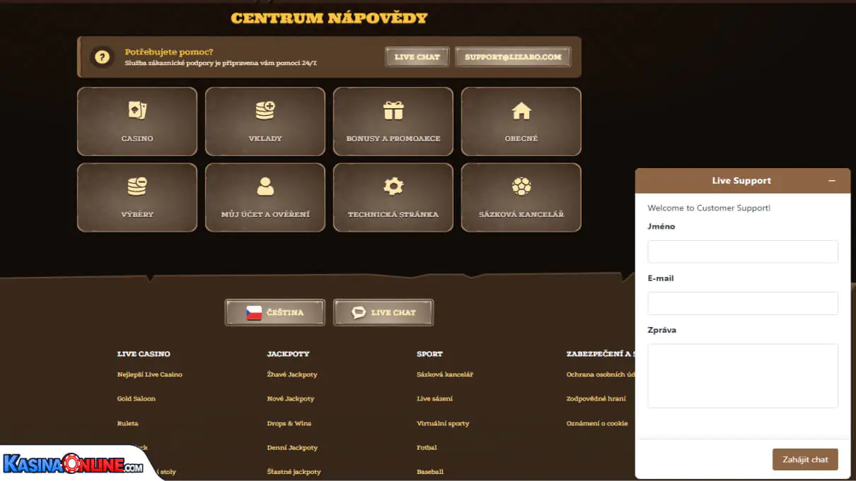 Lizaro Кasino Zákaznická podpora
