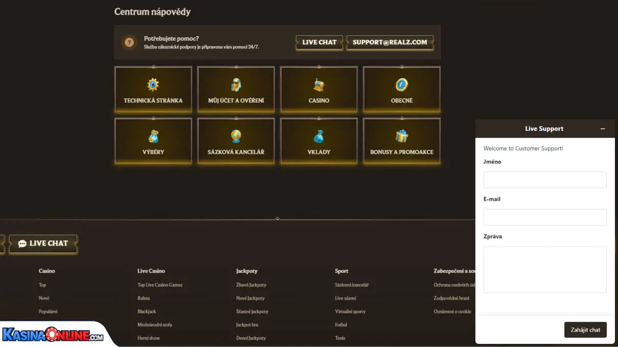 Realz Кasino Zákaznická podpora
