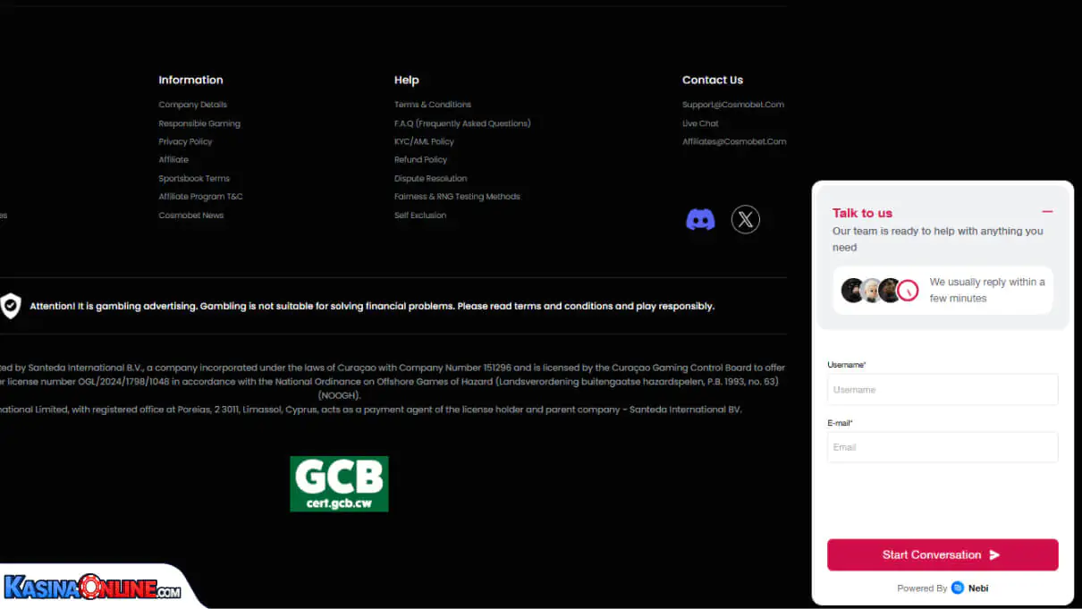 CosmoBet Кasino Zákaznická podpora