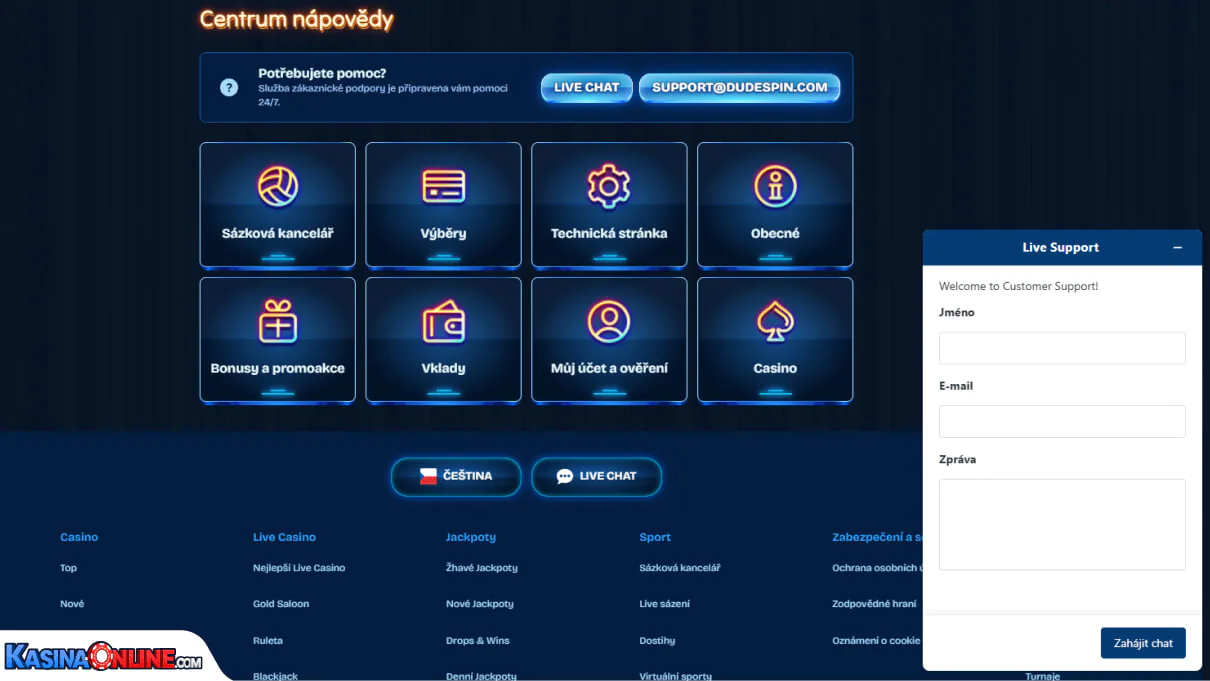 Dudespin Кasino Zákaznická podpora