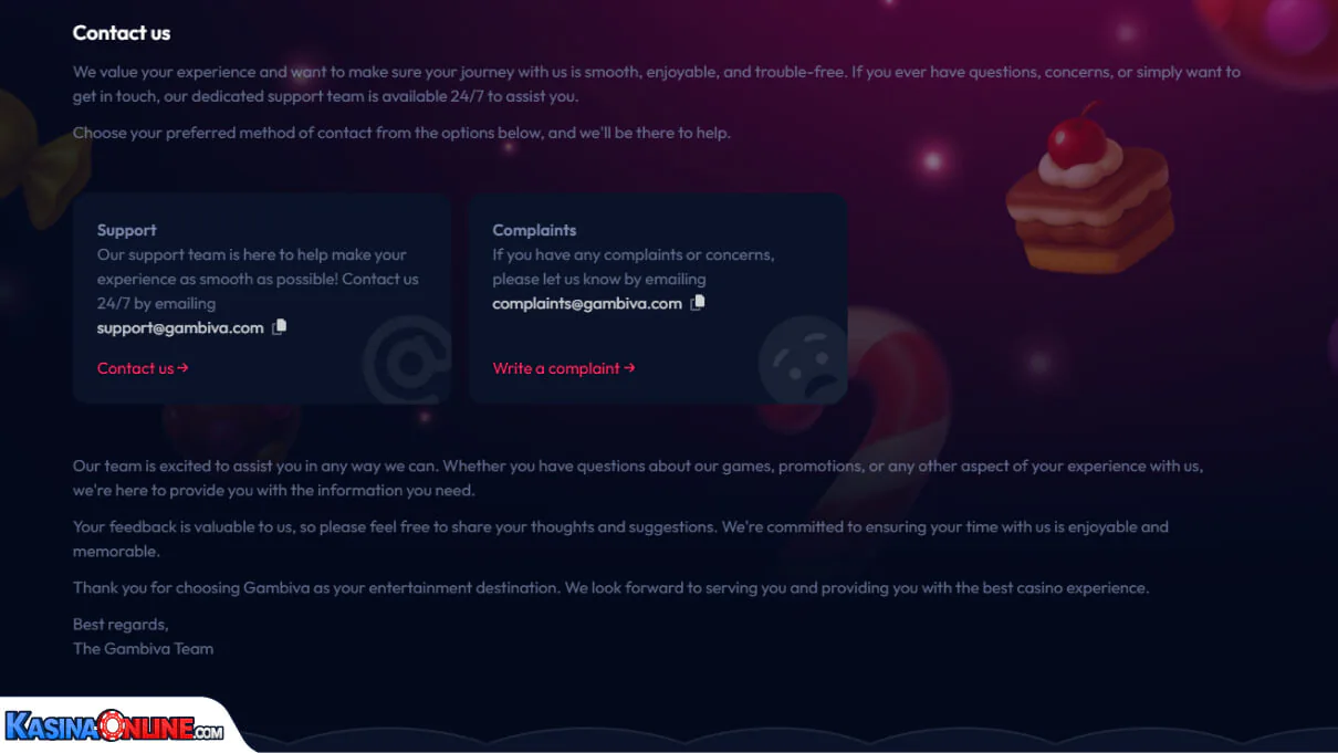 Gambiva Кasino Zákaznická podpora