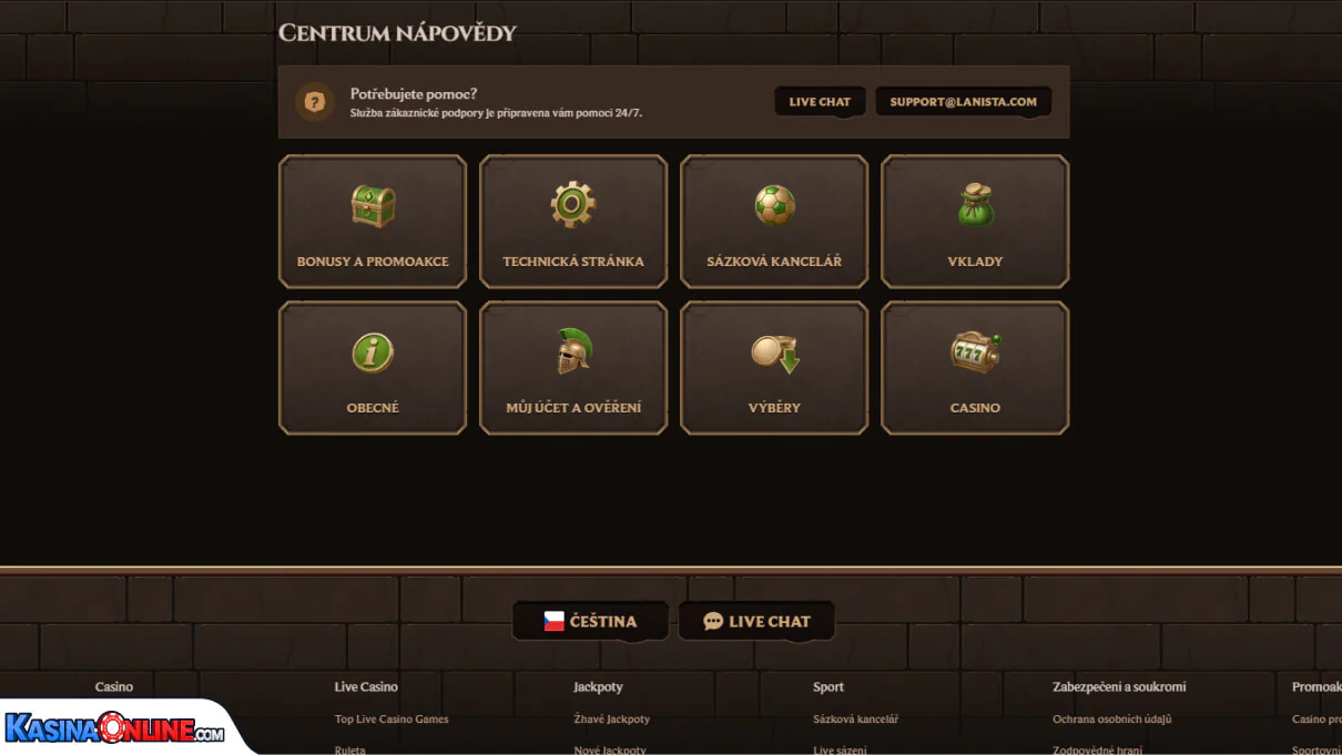Lanista Кasino Zákaznická podpora
