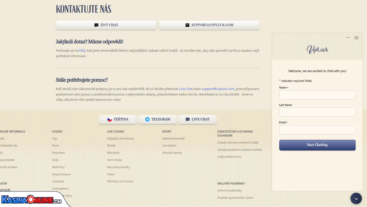 VipLuck Кasino Zákaznická podpora
