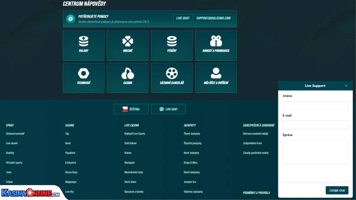 Golisimo Кasino Zákaznická podpora