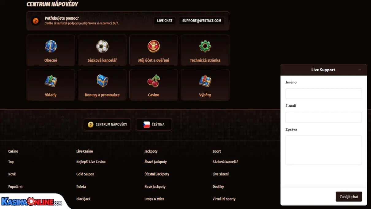 Westace Кasino Zákaznická podpora