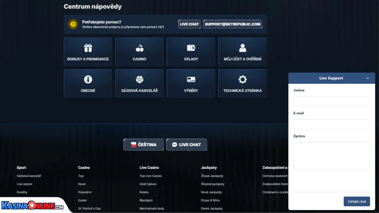 BetRepublic Кasino Zákaznická podpora