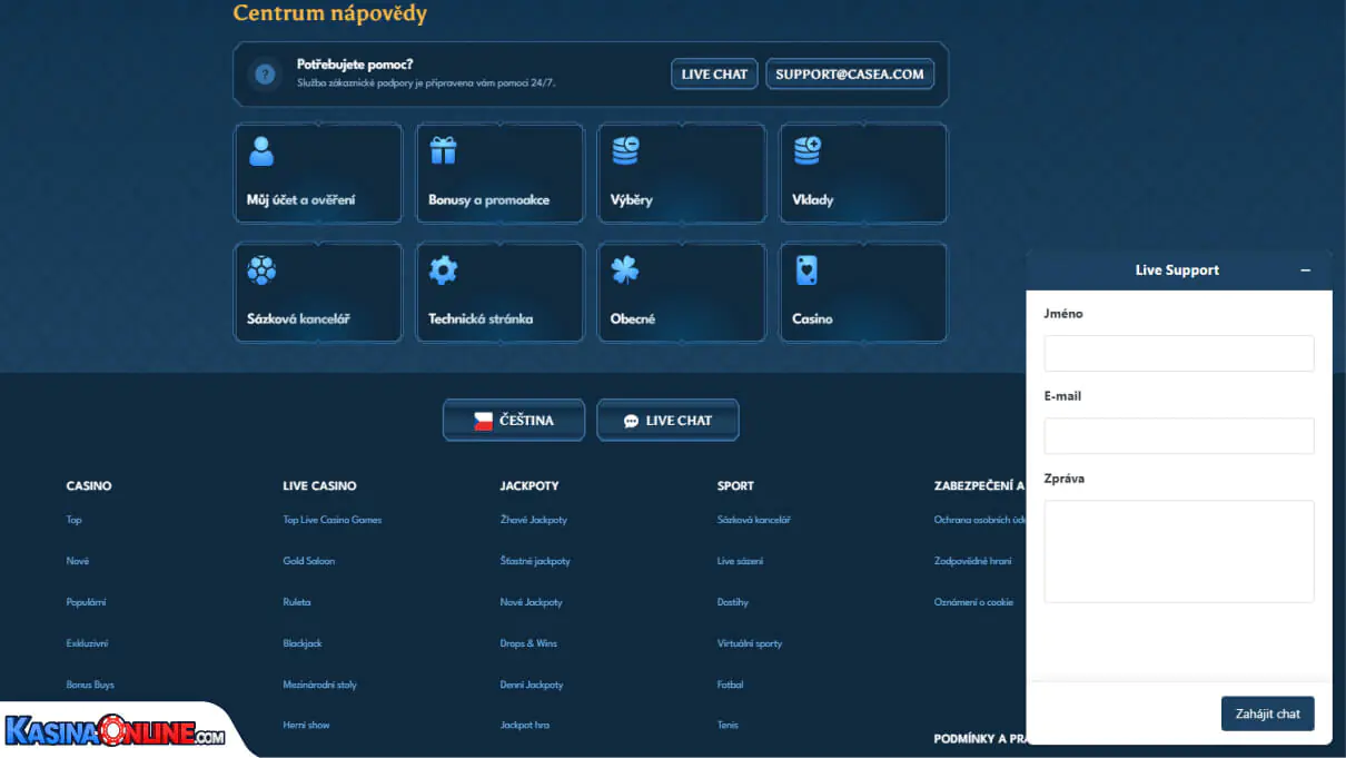 Casea Кasino Zákaznická podpora