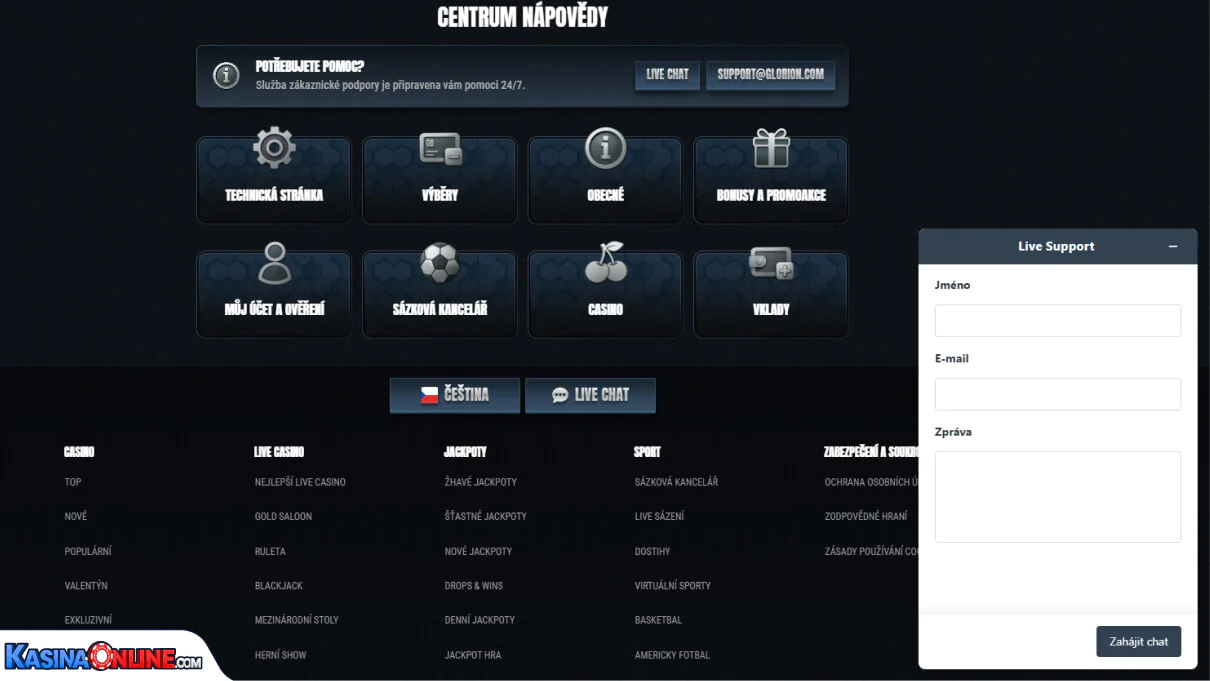 Glorion Кasino Zákaznická podpora