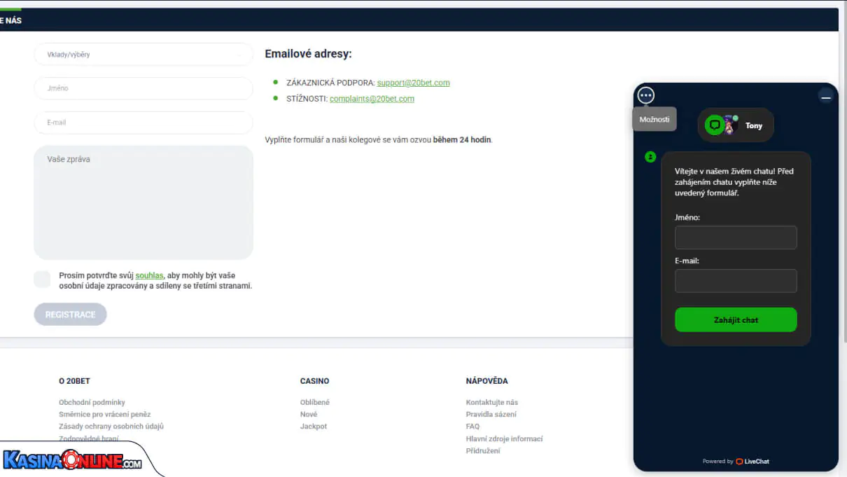 20Bet Кasino Zákaznická podpora