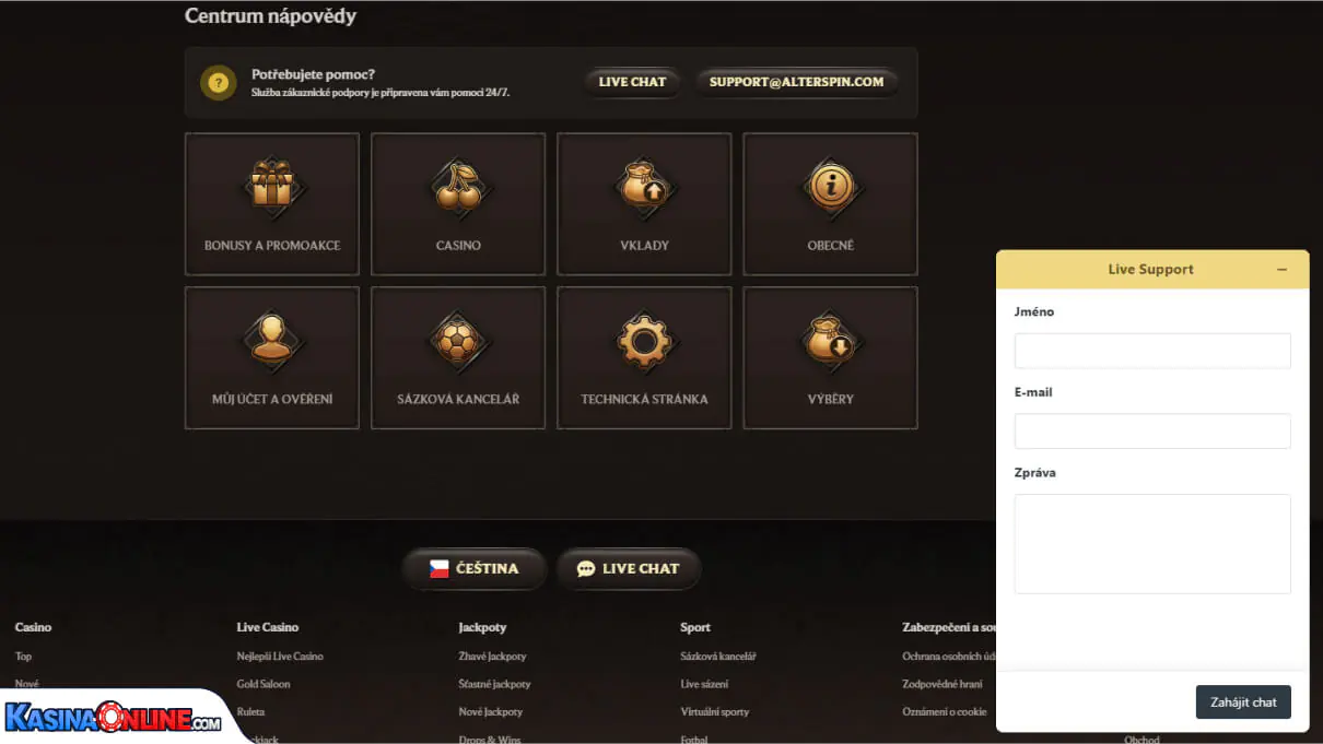 AlterSpin Кasino Zákaznická podpora