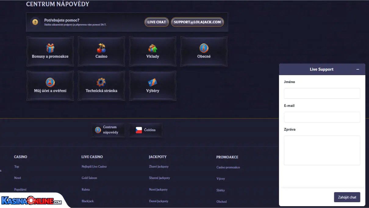 LolaJack Кasino Zákaznická podpora