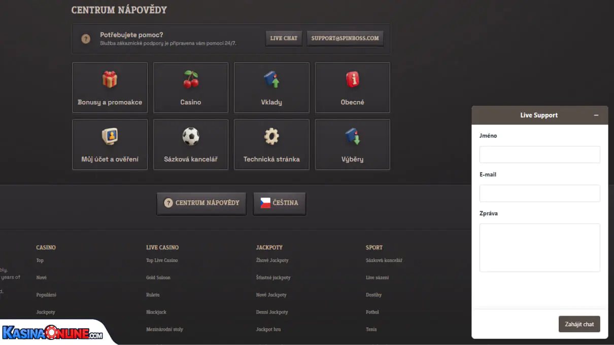 SpinBoss Кasino Zákaznická podpora