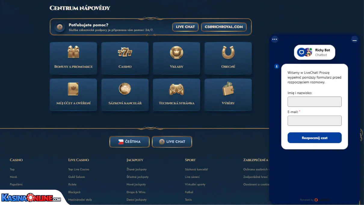 Rich Royal Кasino Zákaznická podpora