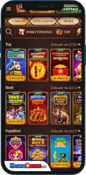CrazyTower Кasino Mobilní aplikace